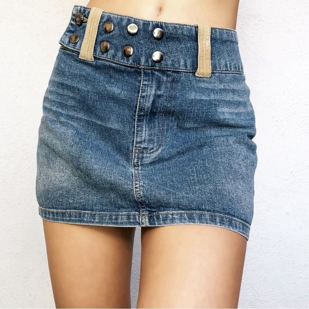 Y2K Dutchess Jeans Denim Micro Mini Skirt Studded Low Rise Sexy Club Size 5 - Picture 9 of 10